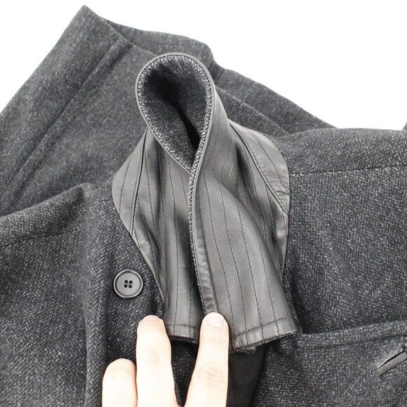 John Varvatos overcoat Men's 42 Double Breasted Wool Blend Herringbone coat peak - Picture 9 of 16